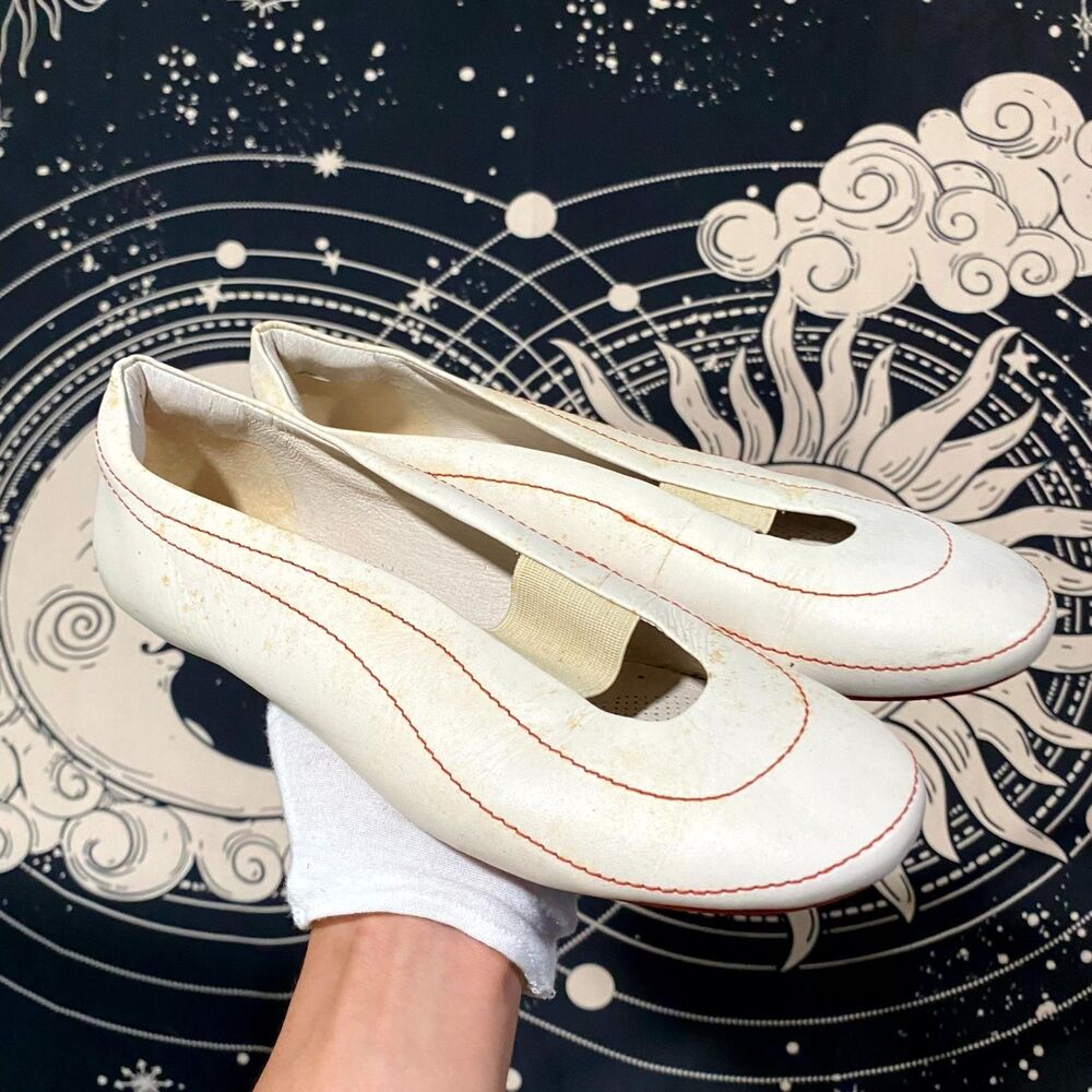 Corso Como White Leather Flats with Red Stitching